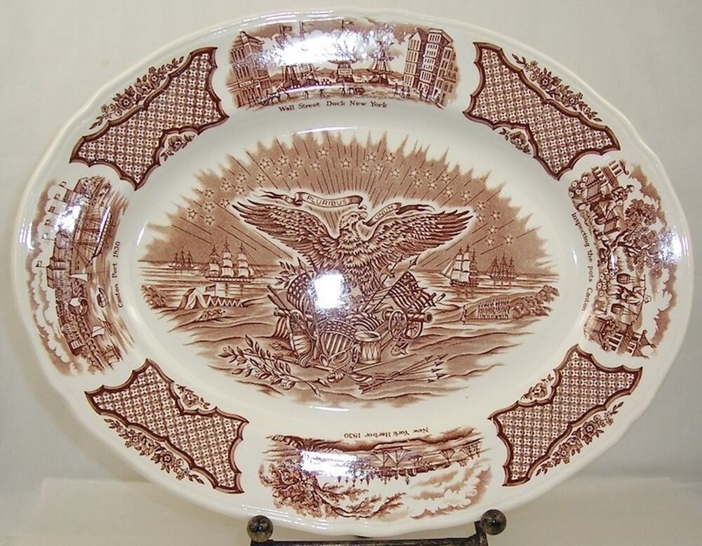Vintage Alfred Meakin Fair Winds Brown Transferware Oval Serving Platter 14 Inch
